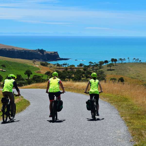 a group of people walking on a grassy hill
